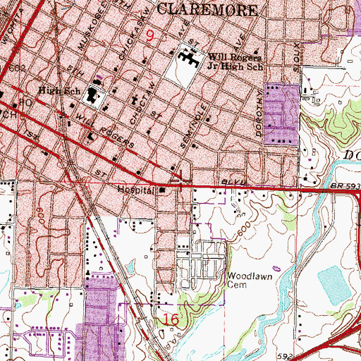 Topographic Map of First Baptist Church, OK