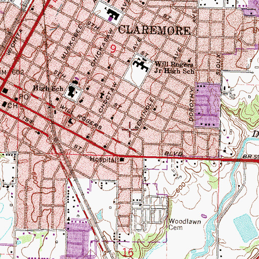 Topographic Map of First Presbyterian Church, OK