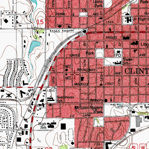 Topographic Map of Broadway Heights Baptist Church, OK