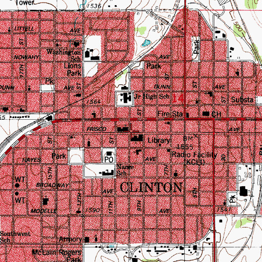 Topographic Map of First Baptist Church, OK