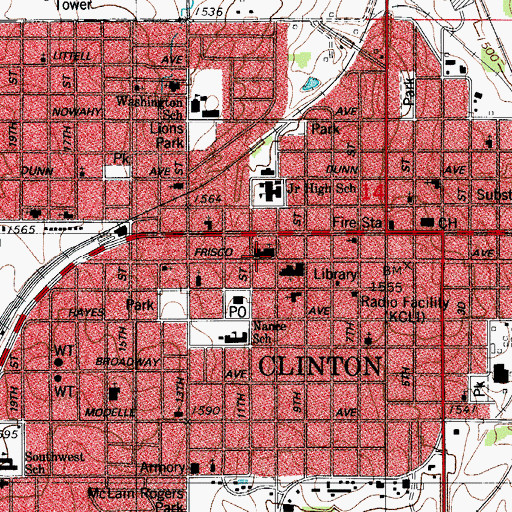 Topographic Map of First United Methodist Church, OK
