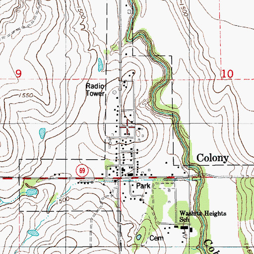 Topographic Map of Colony Baptist Church, OK