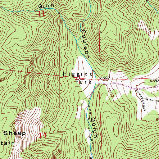 Topographic Map of Higgins Park, CO