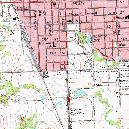 Topographic Map of First United Methodist Church, OK