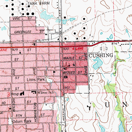 Topographic Map of Oak Street Baptist Church, OK