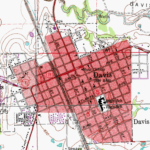 Topographic Map of First Baptist Church, OK