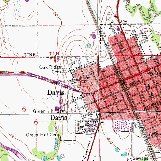 Topographic Map of Gilfield Baptist Church, OK