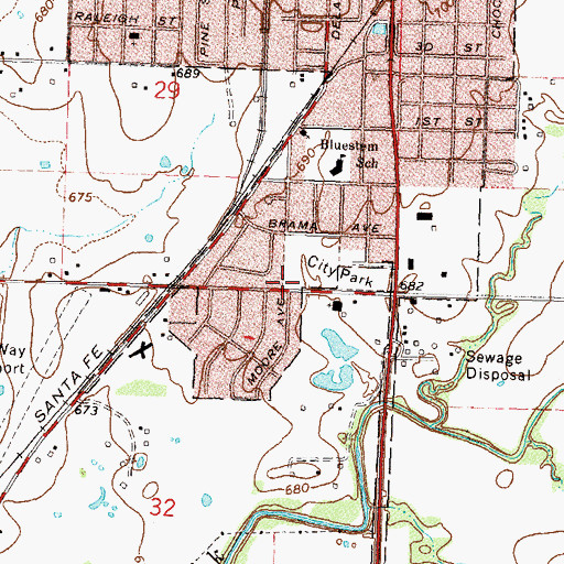 Topographic Map of Bluestem Baptist Church, OK