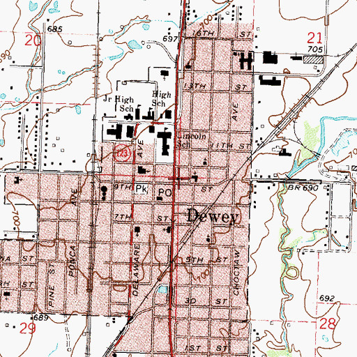 Topographic Map of Dewey First Christian Church, OK
