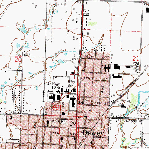 Topographic Map of Harvestime Assembly of God, OK