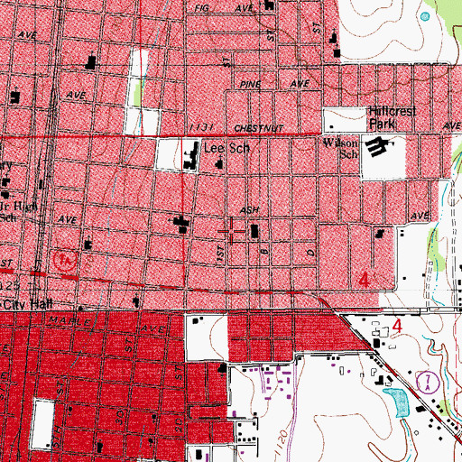 Topographic Map of Eastside Church of Christ, OK