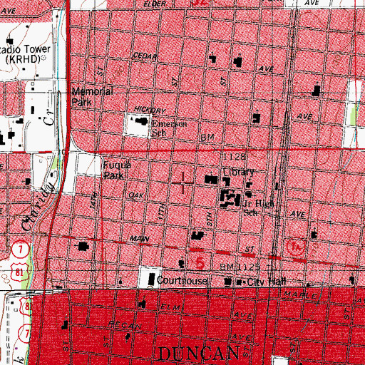 Topographic Map of First Baptist Church, OK