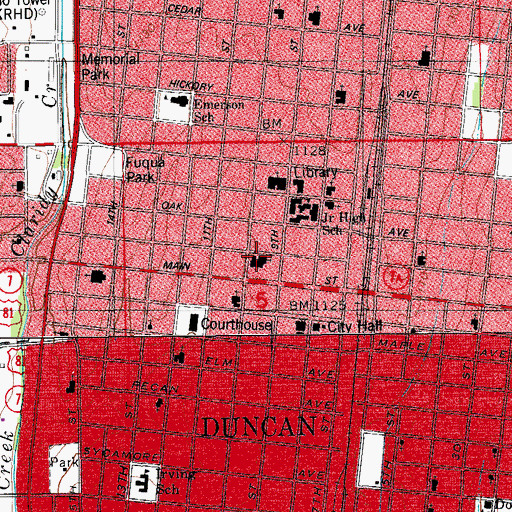 Topographic Map of First Christian Church, OK