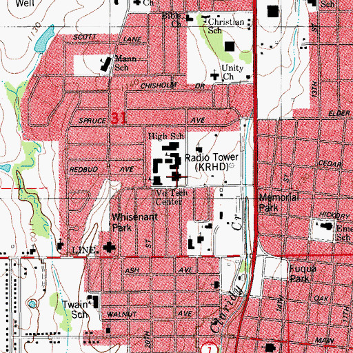 Topographic Map of Parkview Baptist Church, OK