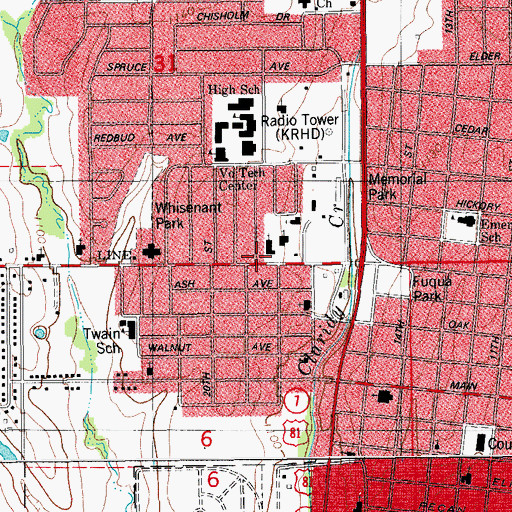 Topographic Map of West Side Christian Church, OK