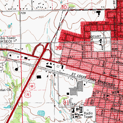 Topographic Map of Bryan Baptist Association, OK