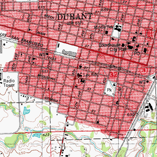 Topographic Map of Calvary Baptist Church, OK