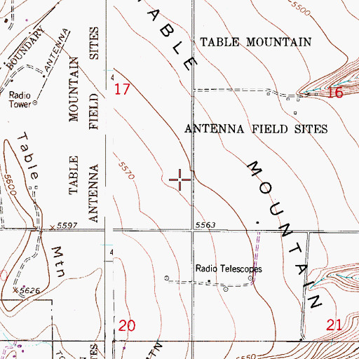 Topographic Map of Table Mountain Antenna Field Sites, CO