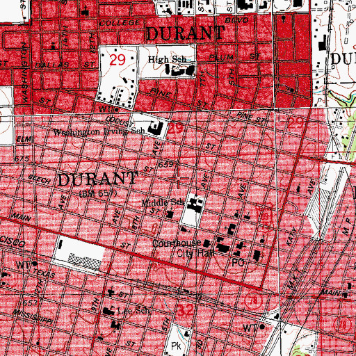 Topographic Map of First Presbyterian Church, OK