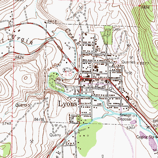 Topographic Map of Lyons, CO