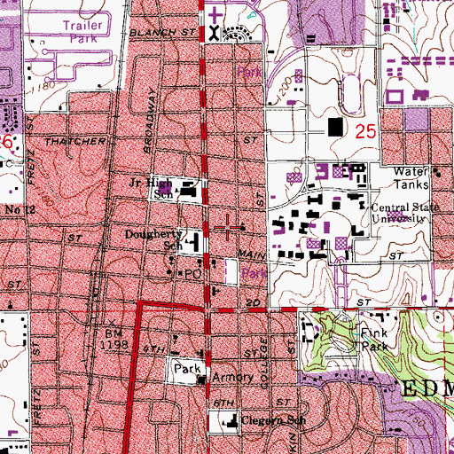 Topographic Map of First United Methodist Church, OK