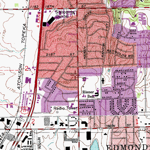 Topographic Map of Henderson Hills Baptist Church, OK