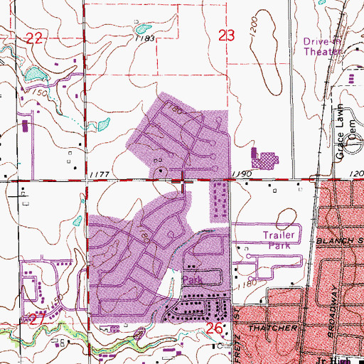 Topographic Map of Oaktree Assembly of God, OK