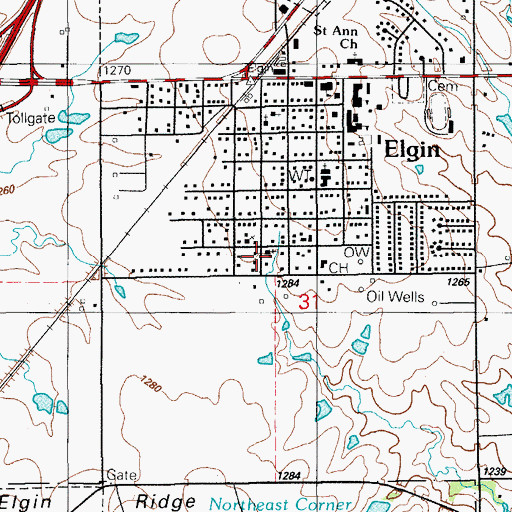 Topographic Map of First United Methodist Church, OK
