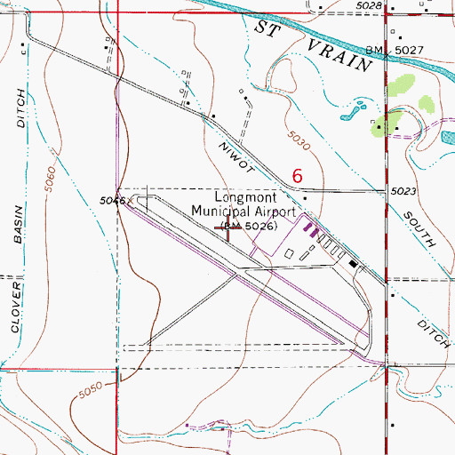 Topographic Map of Vance Brand Airport, CO