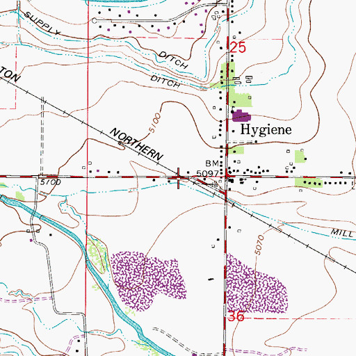 Topographic Map of Hygiene, CO