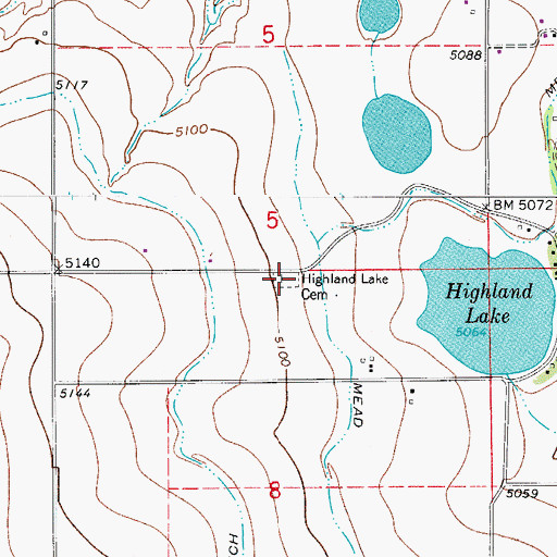 Topographic Map of Highland Lake Cemetery, CO