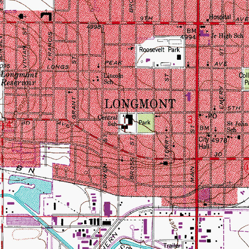 Topographic Map of Central Elementary School, CO