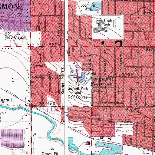 Topographic Map of Longmont Reservoir, CO