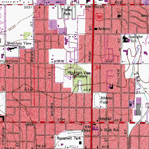 Topographic Map of Mountain View Cemetery, CO