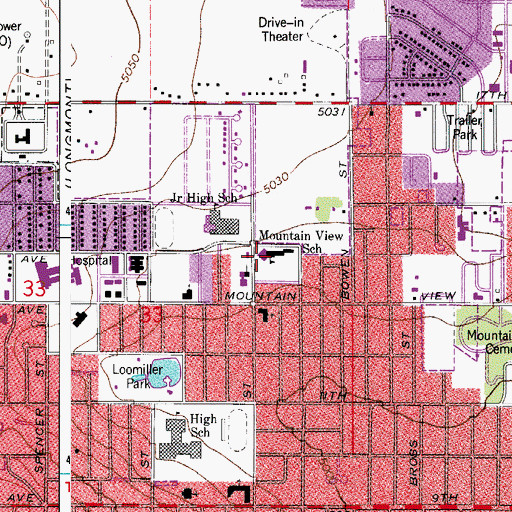 Topographic Map of Mountain View School, CO