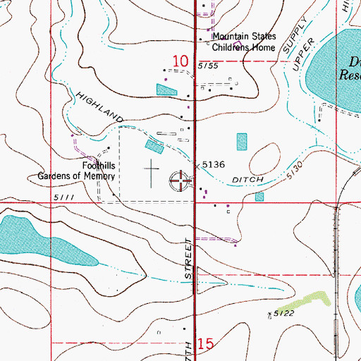 Topographic Map of Foothills Gardens of Memory, CO