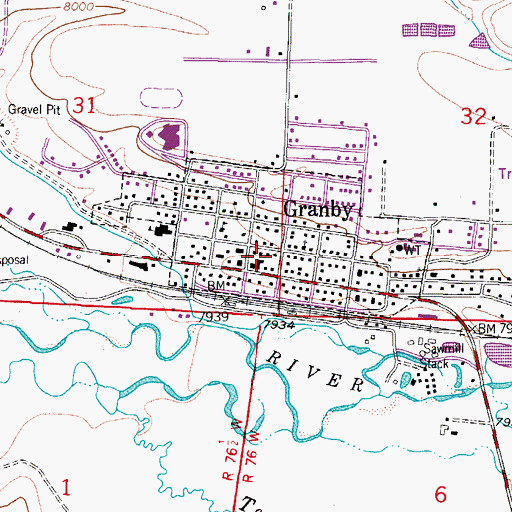 Topographic Map of Granby, CO