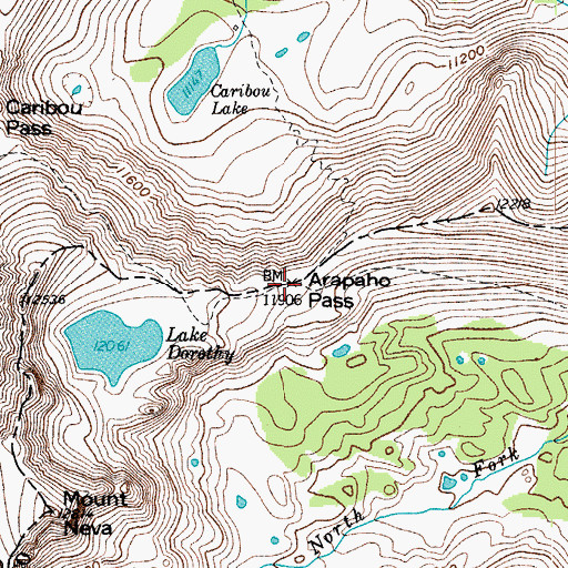 Topographic Map of Arapaho Pass, CO