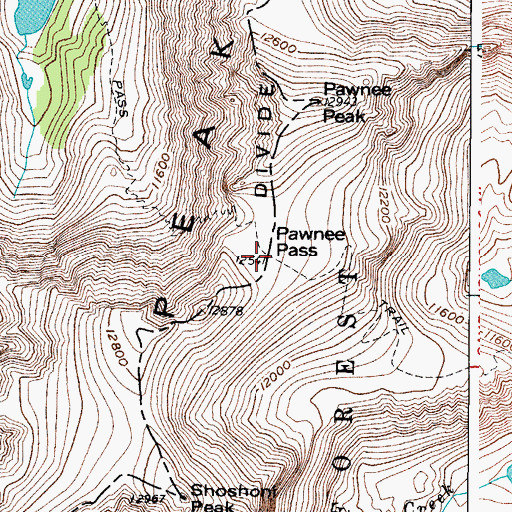 Topographic Map of Pawnee Pass, CO