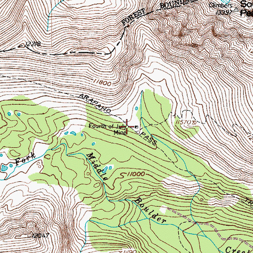 Topographic Map of Fourth of July Mine, CO
