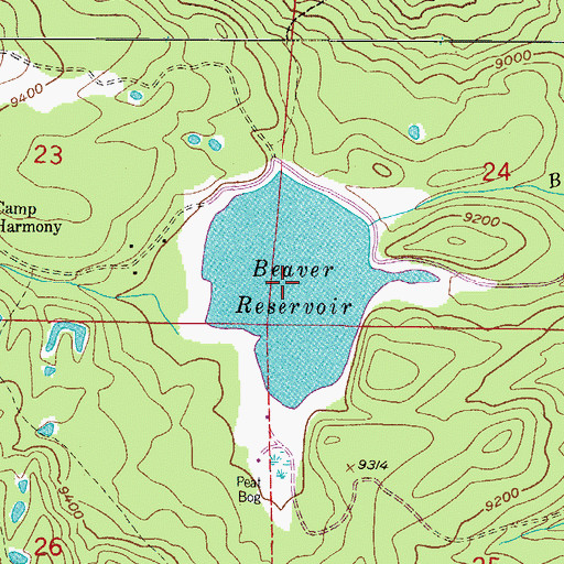 Topographic Map of Beaver Reservoir, CO