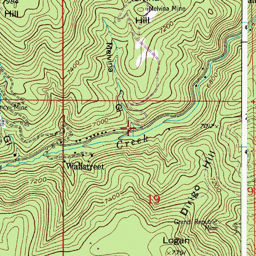 Topographic Map of Melvina Gulch, CO