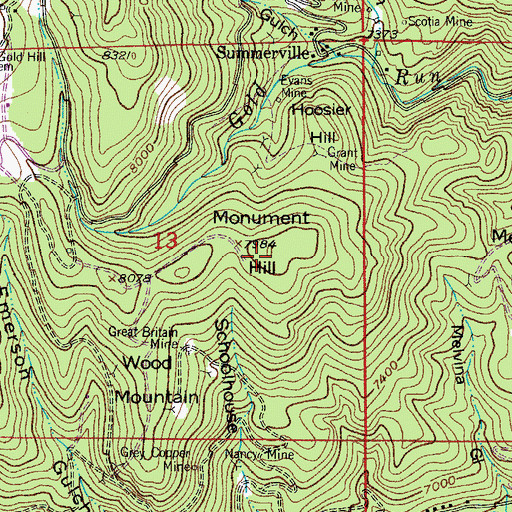 Topographic Map of Monument Hill, CO