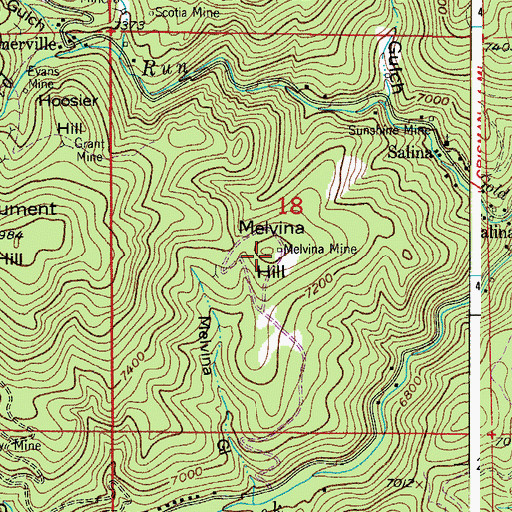 Topographic Map of Melvina Hill, CO