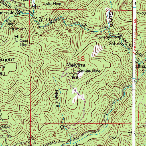 Topographic Map of Melvina Mine, CO