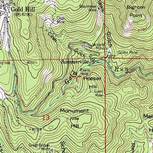 Topographic Map of Evans Mine, CO