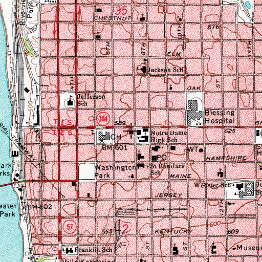 Topographic Map of Central Baptist Church, IL