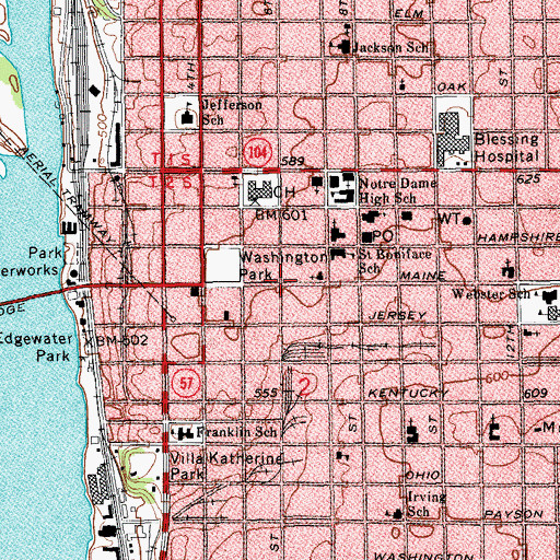 Topographic Map of Downtown Quincy Historic District, IL