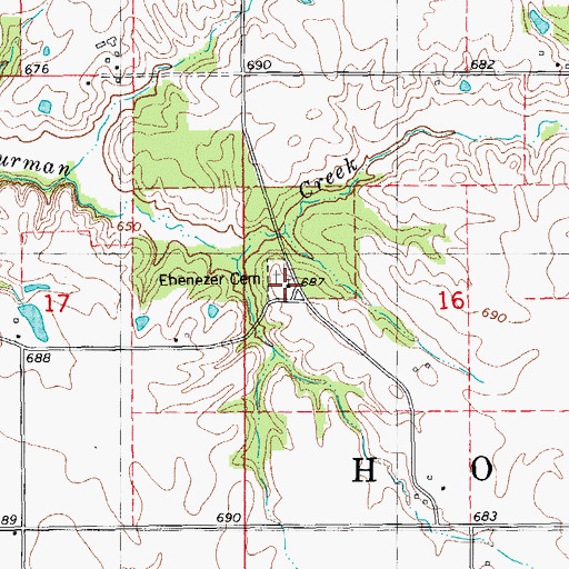Topographic Map of Ebenezer Methodist Episcopal Chapel, IL