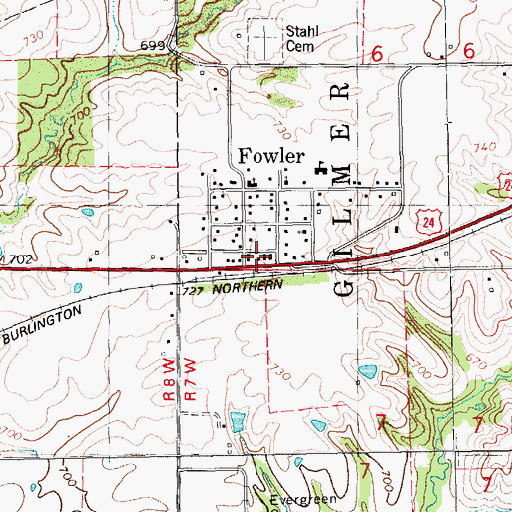 Topographic Map of Fowler Post Office, IL